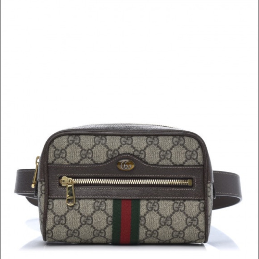GG Supreme Monogram Web Small Ophidia Belt Bag 85 34 Dark Brown